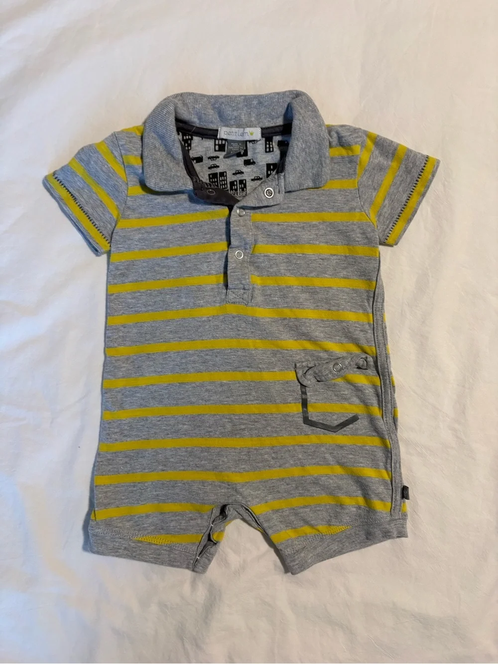 Petit Lem Gray and Yellow Striped One piece